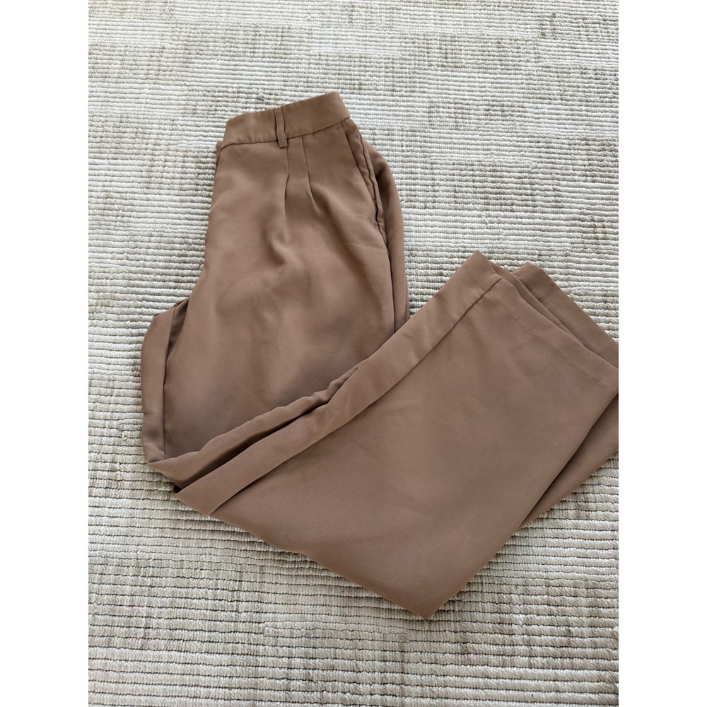 Joie Brown Wide Leg Pleated Trousers High Waist Elastic Back Pants Size 10